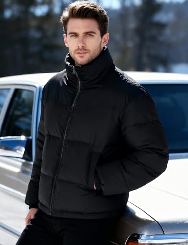 Flygo Mens Puffer Jacket Winter Coats Water Resistant Long Sleeve Zip Up Lightweight Quilted Down Jackets