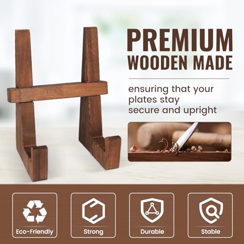 DEBETOOL Wooden Plate Stand - 8.8inch Wood Plate Holder Stand for Display, Rustic Wooden Picture Frame Holder Stand, Decor...