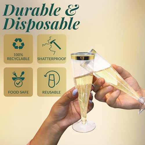 Reli. Champagne Flutes Plastic | 110 Pack | 4.5 oz - Gold Rim Clear | Premium Plastic Champagne Flutes | Party-Perfect for...