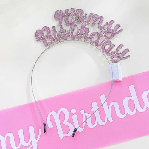 Uranian Light Up Birthday Headbands and Sash Led Rhinestone Crowns Birthday Hairbands Party Favor Hair Accessories for Women