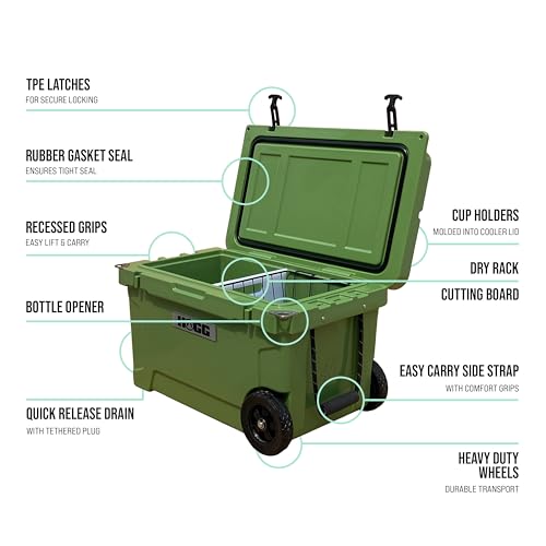 Hogg Insulated Cooler, Rotomolded Cooler with Rubber Gasket Seal for Insulation, Comes with Cupholders, Fishing Ruler, and...