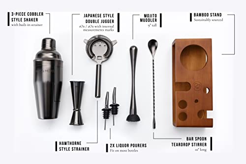 Mint & Mortar Cocktail Shaker Set, 7-Piece Bartender Kit with Stand, 24oz Martini Shaker Bottle Stainless Steel Bar Tools,...