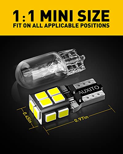 AUXITO 194 LED Bulb 6000K White 168 2825 W5W T10 Wedge 14-SMD Interior Car Bulbs Replacement for Dome Map Door Courtesy Tr...