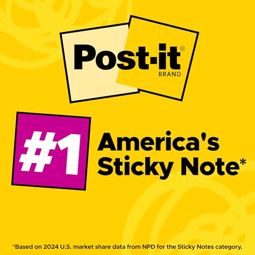 Post-it Super Sticky Notes, 24 Sticky Note Pads, 3 x 3 in., Ideal for Organization in Your Dorm, Home or Office, 2X The St...
