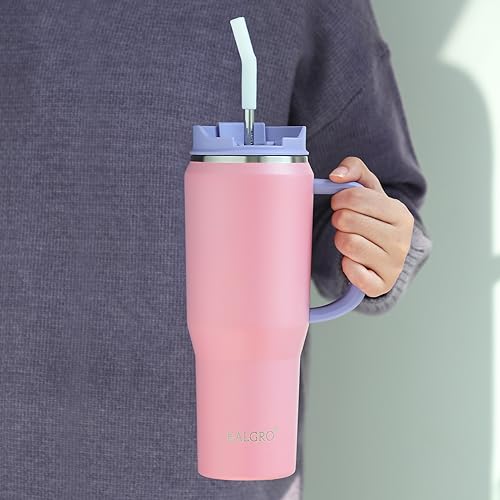 EALGRO 40 oz Tumbler with Handle, Insulated Tumblers with Lid and Straw, Large Metal Sports Water Bottle Jug, Thermal Stai...