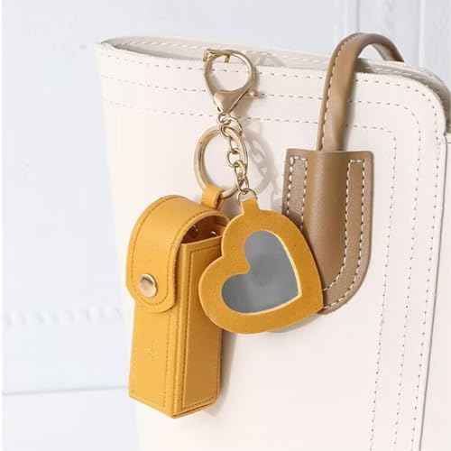 5 PCS Lipstick Holder Keychain PU Leather Potable Chapstick Holder with Mirror Soft Lip-Balm Holder Travel Storage Case, Lipstick Pouch, Mini for Chapstick Perfume Fingernail Polish