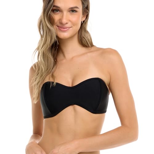 Body Glove Women's Standard Smoothies Tainted Love Solid Retro Bandeau Bikini Top Swimsuit