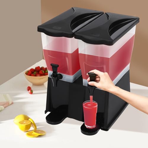 6 Gallon Beverage Dispenser, 22L Double Tank Juice Dispenser w/ 2-Faucets & Lid, Commercial Juice Beverage Containers, Det...