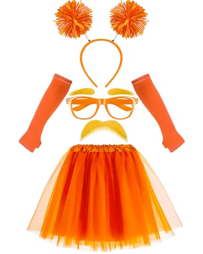 QLINLEAF Orange and Yellowe Tutu Costume Pom Pom Headband Mustache and Eyebrows Orange Furry Character Costume Set for Hal...