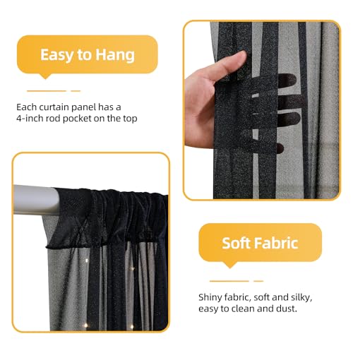 10x10ft Black Tulle Backdrop Curtains with Lights String for Parties,Wrinkle Free Sheer Curtain with Lights Wedding Photo ...