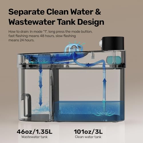 HAPAW Cat Water Fountain, Wastewater Separation & No Filter Cotton, Pet Water Dispenser with 101oz/3L Large Capacity Tank,...