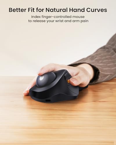 ProtoArc Wireless Bluetooth Trackball Mouse, EM03 NL Ergonomic Rollerball Mouse Rechargeable Computer Mice, 3 Device Conne...