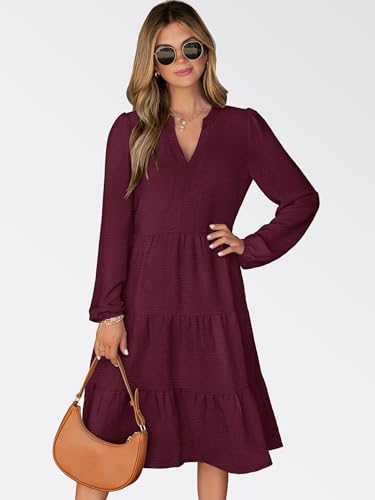 ANRABESS Womens Fall Midi Dresses Long Sleeve V Neck Swing Tiered Work Business Casual 2026 Flowy Beach Vacation Dress