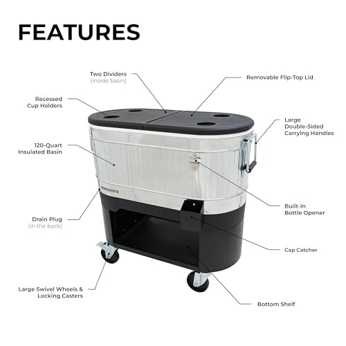 Permasteel Rolling Patio Cooler – Large Outdoor Ice Chest with Wheels, Beverage Cooler for Backyard, BBQ, Tailgate, Beach,...