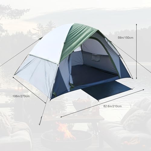 XL 4 Person Dome Camping Tent, Double Layer Waterproof, Removable Rain Fly, for Outdoor Hiking, Fishing