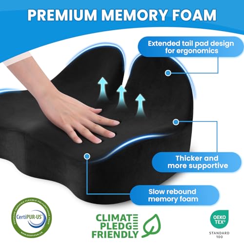 CushZone Seat Cushion, Memory Foam Office Chair Seat Cushion for Office Chairs/Car/Long Trip/Desk Chair/Gaming, Extra Larg...