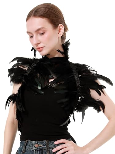 Women Feather Shawl Gothic Collar Cape Halloween Angel Demon Cosplay Party Costume