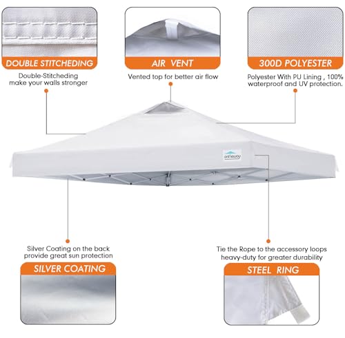 Ontheway 10x10 Replacement Canopy Top Cover, Pop Up Canopy Tent with Air Vent (White)