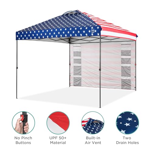 Best Choice Products 10x10ft Easy Pop Up Canopy w/Side Wall, 10 Pockets, Portable Carrying Case, 1-Button Setup, 4 Weight ...