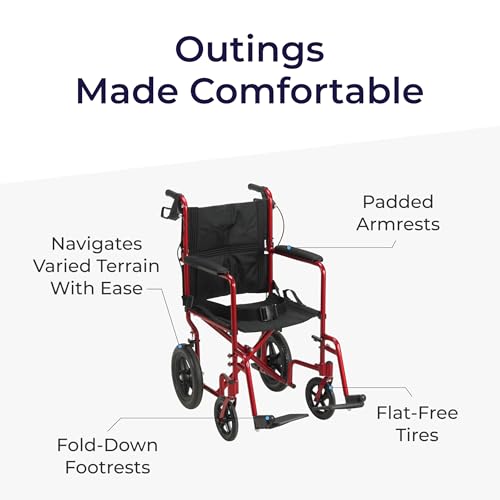 Drive Medical Lightweight Expedition Folding Transport Wheelchair - Ultra Lightweight Mobility Support for Seniors & Adult...
