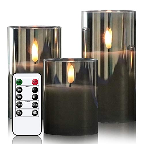GenSwin Glass Flameless Candles with Remote Battery Operated Flickering LED Pillar Candles Real Wax 3D Wick for Wedding Fe...
