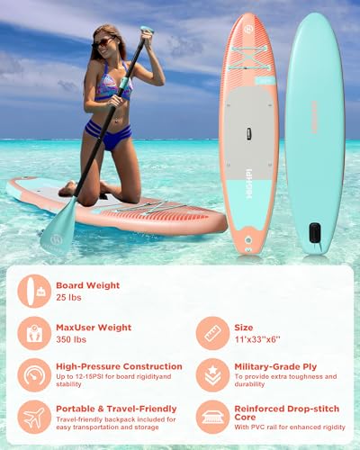 Highpi Inflatable Stand Up Paddle Board for Youth and Adults – Wide Sup with Premium Accessories, Blow Up Paddleboard for ...