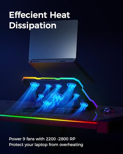 ChillCore Laptop Cooling Pad, RGB Lights Laptop Cooler 9 Fans for 15.6-19.3 Inch Laptops, Gaming Laptop Fan Cooling Pad wi...