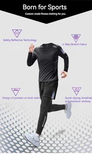 Men’s 3-Piece Activewear Set, Long-Sleeve Compression Top, Shorts & Tights for Running, Gym Workouts, Training Sessions