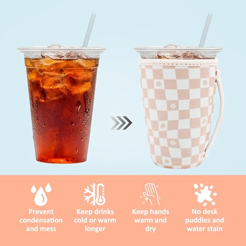 KJQJLY 3 Reusable Iced Coffee Sleeves for Iced Coffee Cups or Drinks Reusable Neoprene Insulated Sleeves for Hot and Cold ...