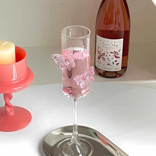 2Pcs Pink Butterfly Wine Glasses, 3D Butterfly Champagne Cups Drinking Glasses Fashioned Wine Cocktails Glassware Romantic...