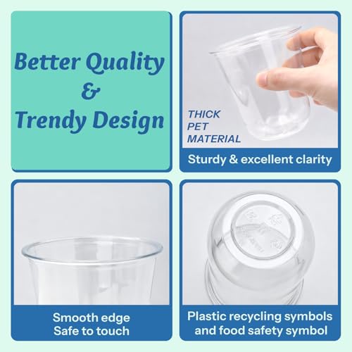 Homestockplus 12 oz Clear Plastic Cups 100 Pack - BPA-Free Stemless Disposable Wine Glasses, Open-Top Drink Cups for Iced ...