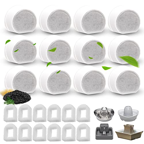 24/40 Pcs Replacement Carbon Charcoal Filters Dog and Cat Water Fountain Compatible with Multiple Pet Fountains. (12 Carbo...