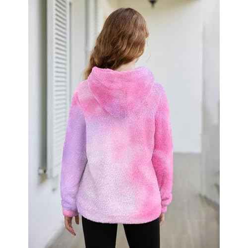 Arshiner Girls Fuzzy Fleece Hoodies Casual Sweatshirt Sherpa Pullover with Kangaroo Pockets