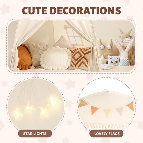 Sumbababy Large Teepee Tent for Kids: with Star Lights & Flags - Tent for Kids Indoor Toddler Teepee for Boys & Girls - To...