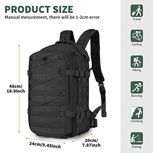 CamGo Military Tactical Backpack 25L MOLLE Hiking Daypack Trekking Rucksack Bug Out Bag for Daily Outdoor Sports(Black-25L)