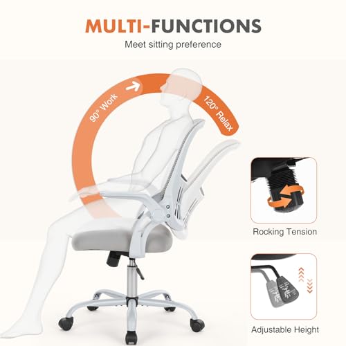 Sweetcrispy Home Office Managerial Executive Chair, Ergonomic Mesh Adjustable Swivel Mid-Back Chair with, Flip-up Arms, Co...