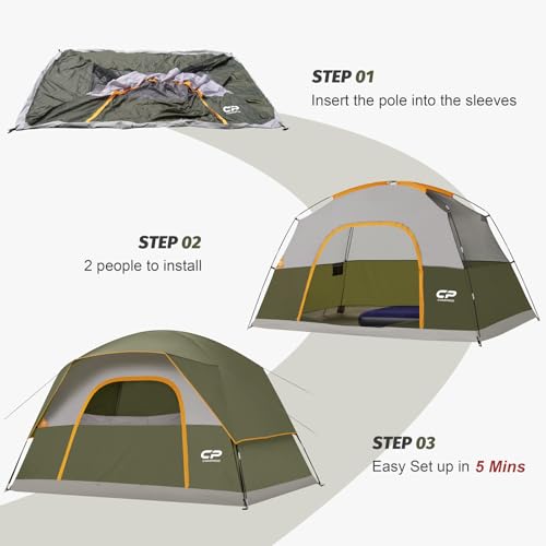 CAMPROS CP Tents for Camping 6 Person Tent Waterproof Windproof Double Layer Family Camping Tent, Easy Setup Dome Tent wit...