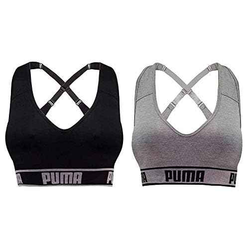 Puma Ladies Sports Bra Extra Large Size, 2 Count, Black-Gray