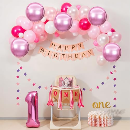 6Pcs Pink Round Foil Balloons,Giant 4D Round Ball Balloons,22 Inch Metallic Pink Balloon for Birthday Wedding Graduation P...