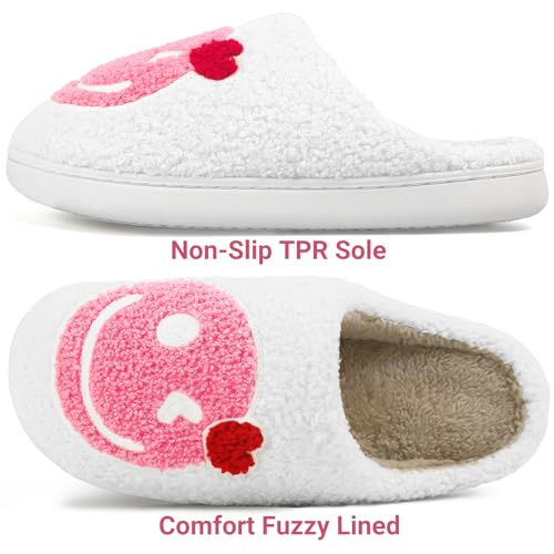 Kattmas Smile Face Slippers for Women Memory Foam Retro Soft Plush Warm Cozy Non-Slip House Slippers Indoor Outdoor Comfor...