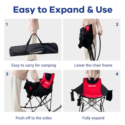 KINGROCK Oversized Rocking Camping Chair with Headrest and Carry Bag, 260LBS Capacity Folding Portable Camp Chairs for Adu...