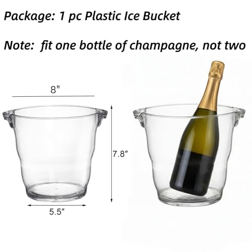 Dicunoy Ice Bucket, 4 Liter Plastic Champagne Bucket Chiller, Thick Clear Beverage Tubs with Handle, Thick Wine Cooler Buc...