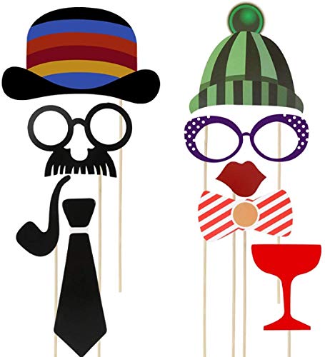 Kissral Funny Selfie Props, 89 Pieces with Sticks - Costume Dress Up Accessories for Southwestern, Carnival, Wedding, Birt...