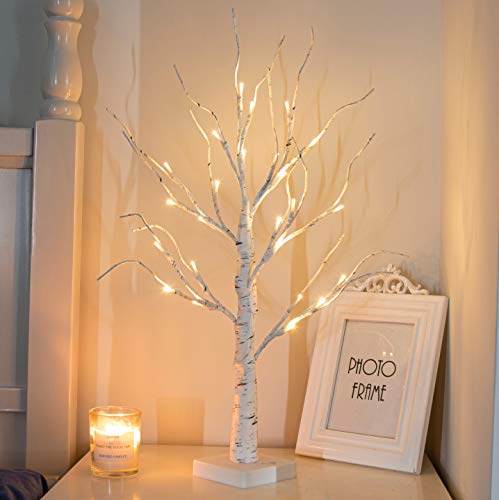 PEIDUO Artificial Tree for Christmas Decorations, 2FT Birch Tree with LED Lights, Warm White Fairy Lights Spirit Tree Lamp...
