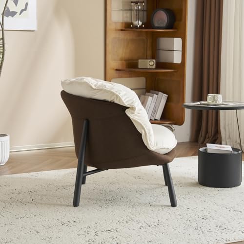 GODECOR Velvet Accent Chair Modern Barrel Chair with Metal Legs Comfy Armchair Accent Reading Chair for Living Room/Bedroom/Study Room/Home Office,Beige & Brown