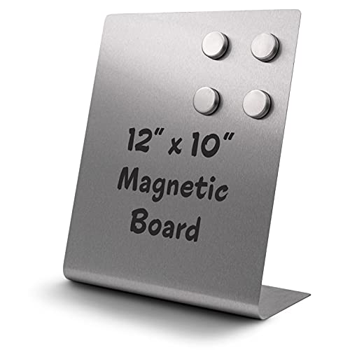 Large Magnetic Bulletin Board for Tabletops – Dry Erase Memo Board with Stand – Metal Easel for Magnet Display – 12x10 Inc...