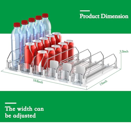 Drink Organizer for Fridge-White Automatic Pusher Glide,12oz 16oz 20oz-Soda Dispenser for Fridge-Holds up to 30 Cans
