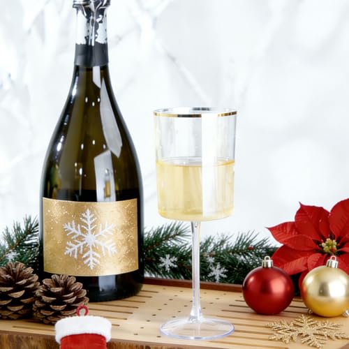 Ciaell 12 Pack Plastic Wine Glasses - 10 Oz Plastic Wine Glasses with Stem - Gold Rim Disposable Cups for Parties & Weddin...