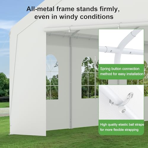 Phonjoroo Party Tent, 20’ x 20’ Heavy Duty Outdoor Canopy Tent All-Season Tarp & Removable Sidewall Waterproof Carport Wed...