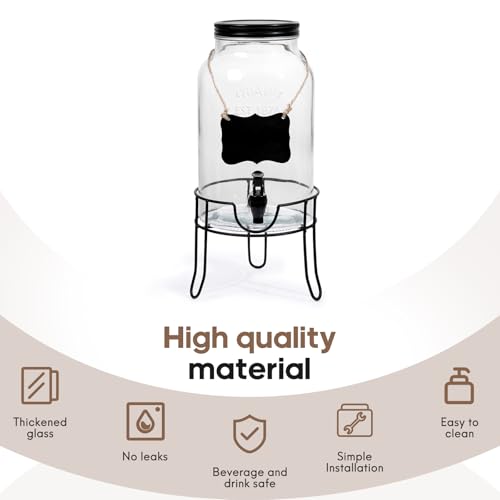 1.5 Gallon Glass Drink Dispensers for Parties, Ice Beverage Dispensers with Stand, Glass Water Dispenser with Spigot, Laun...
